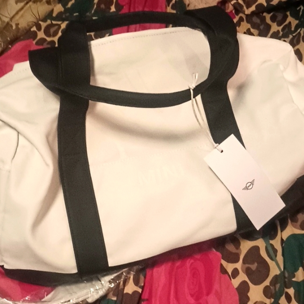 BMW MINI white duffle style trunk travel bag NEW! NWT